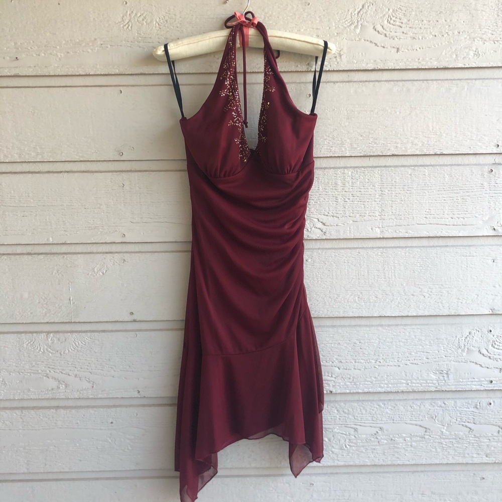 Ruby Rox Burgundy Halter Mini Dress